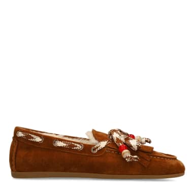 Manfield Cognac Suède Bontloafers Met Veters