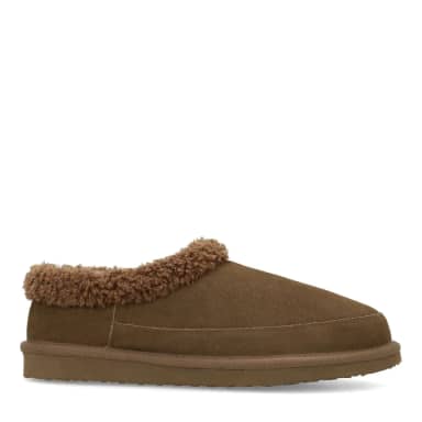 Manfield Manfield Donkerbruine Suède Pantoffels Met Imitatie Wol