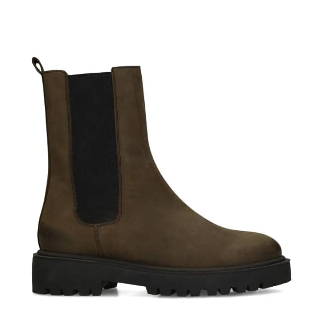 Manfield Donkergroene Nubuck Chelsea Boots Met Ritssluiting