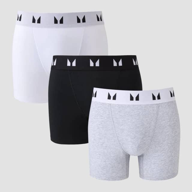 Myprotein MP boxershorts voor heren (verpakking met drie stuks) - Zwart / Wit / Grijs
