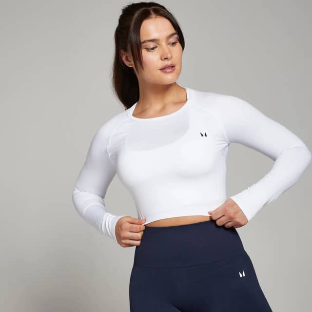 Myprotein MP naadloze croptop met lange mouwen voor dames - Wit