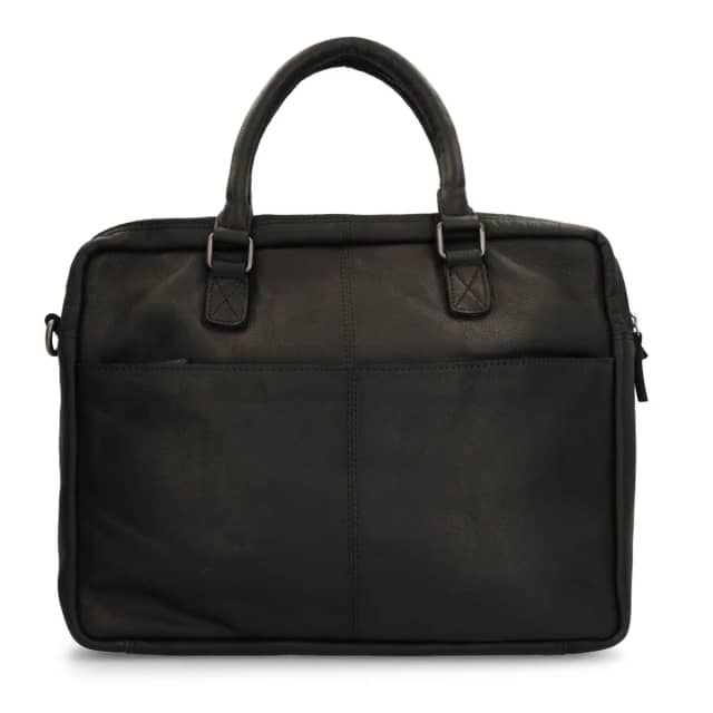 Manfield 18 Inch- Zwarte Leren Laptoptas Met Ritssluiting