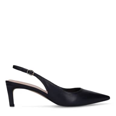 Manfield Zwarte Leren Slingbacks Met Naaldhak Van 6 Cm Met Gespsluiting