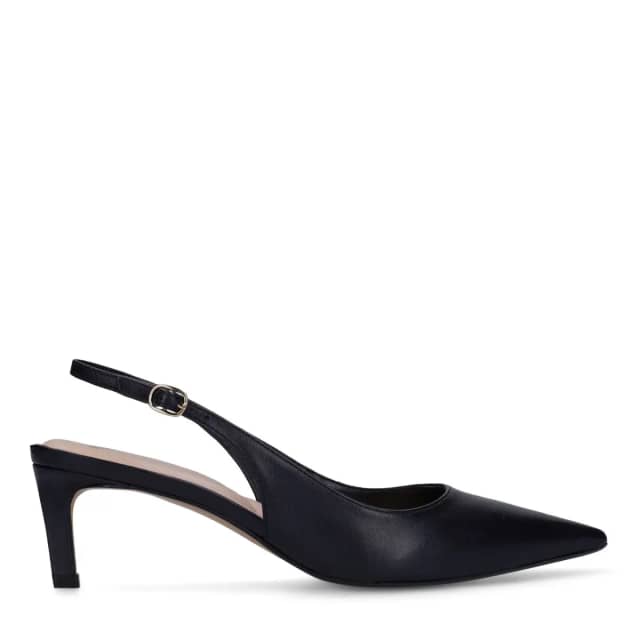 Manfield Zwarte Leren Slingbacks Met Naaldhak Van 6 Cm Met Gespsluiting