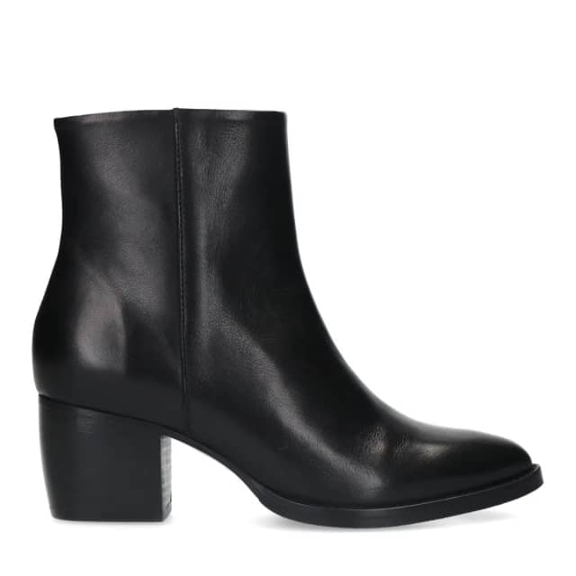 Manfield Zwarte Leren Enkellaarsjes Met Blokhak Van 6 Cm Met Ritssluiting
