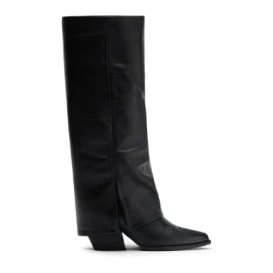 Zwarte hoge leren cowboylaarzen met flap