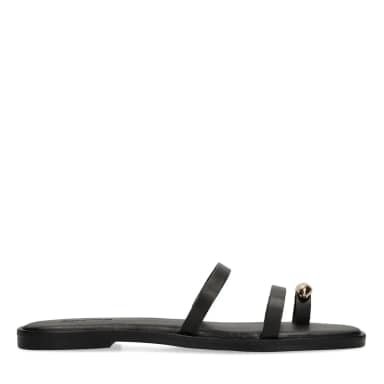 Zwarte leren slippers met goudkleurig detail