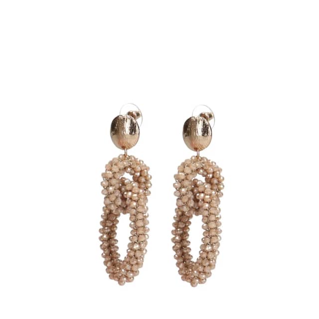 Manfield Beige Glaskralen Oorbellen