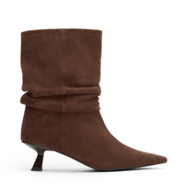 Bruine suède slouchy enkellaarsjes met hak