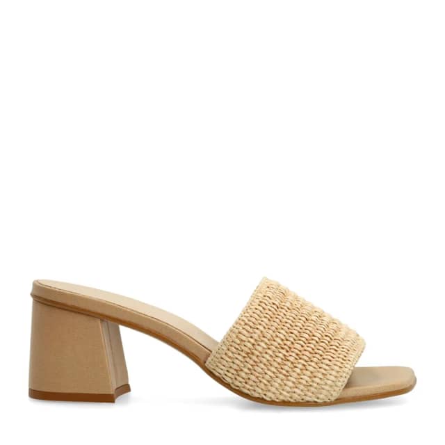Sacha Beige muiltjes met blokhak
