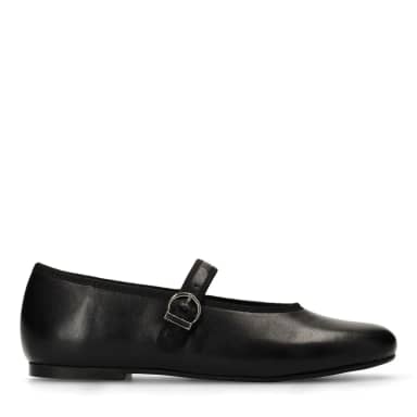 Manfield Zwarte Leren Ballerina's Met Gesp