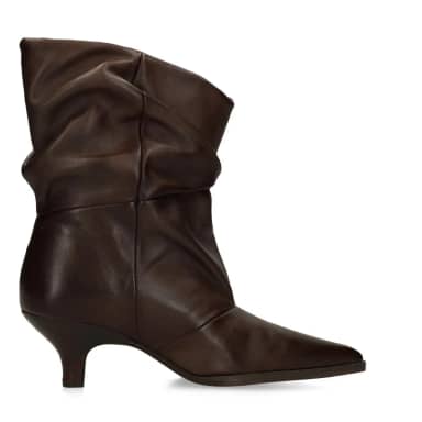 Manfield Donkerbruine Leren Slouchy Enkellaarsjes Met Lage Hak Van 4 Cm Met Ritssluiting