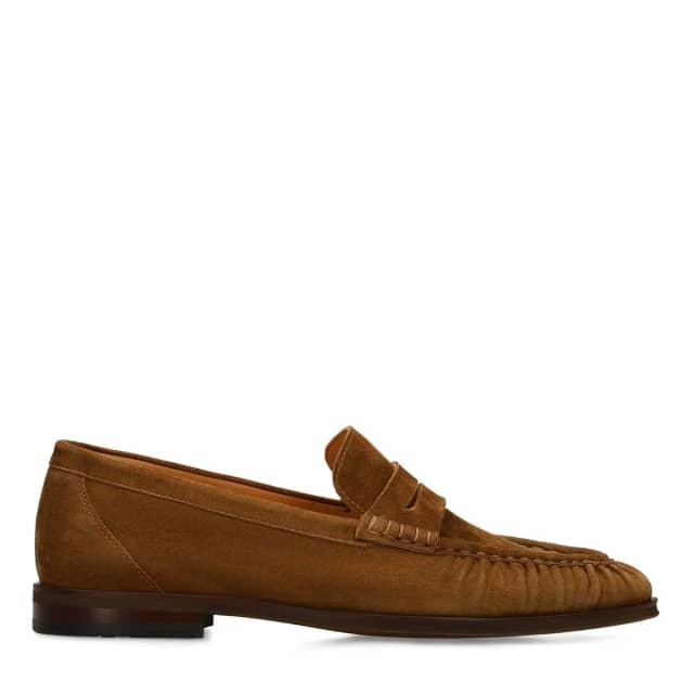 Manfield Taupe Suède Loafers Met Gestikte Neus