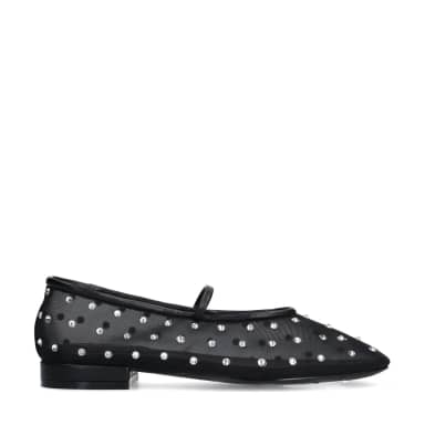 Sacha Zwarte mesh ballerina's met strass