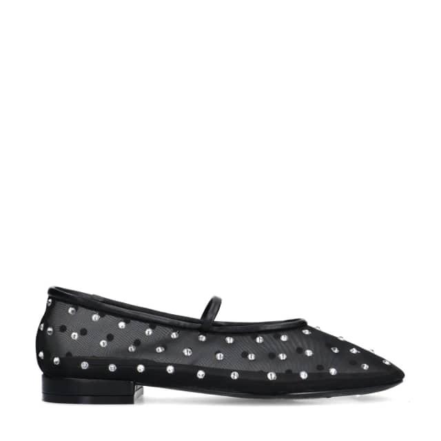 Sacha Zwarte mesh ballerina's met strass