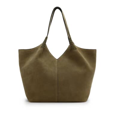 Manfield Groene Suède Shopper Met Drukknoop