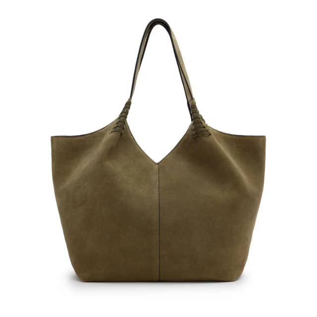 Manfield Groene Suède Shopper Met Drukknoop