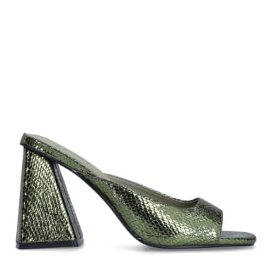 Sacha Groene metallic muiltjes met hak