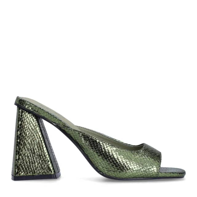 Sacha Groene metallic muiltjes met hak