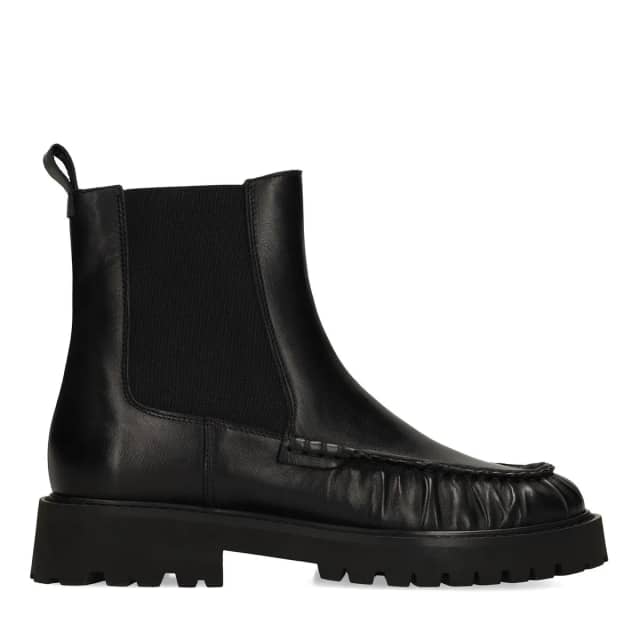 Manfield Zwarte Leren Chelsea Boots Met Plateau Hak Van 3 Cm Met Elastieke Sluiting