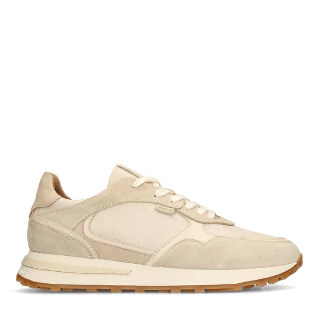 Manfield Beige Leren Sneakers Met Suède Details Met Veters