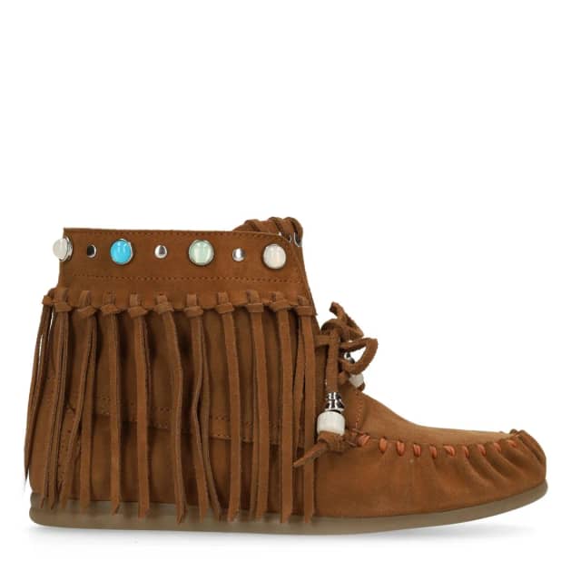 Sacha Cognac suède veterschoenen met franjes