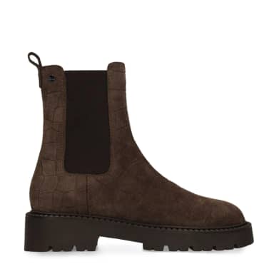 No Stress Donkerbruine Suède Croco Chelsea Boots Met Blokhak Van 5 Cm Met Elastieke Sluiting