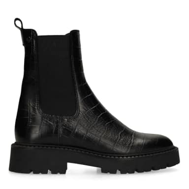 No Stress Zwarte Leren Croco Chelsea Boots Met Blokhak Van 5 Cm Met Elastieke Sluiting