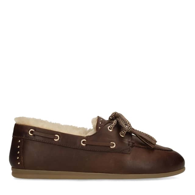 Manfield Bruine Leren Bootschoenen Met Bontvoering