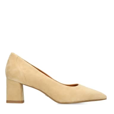 No Stress Beige Suède Pumps Met Blokhak Van 6 Cm