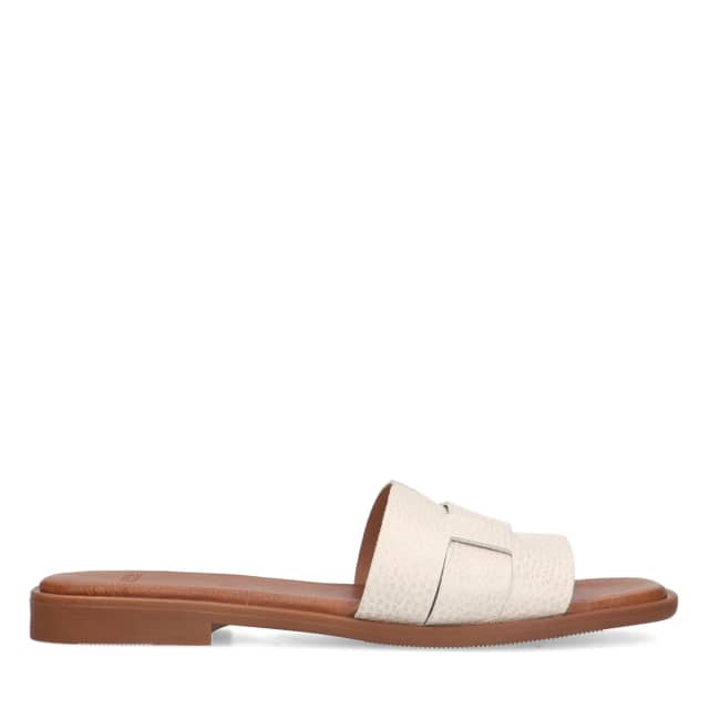 Manfield Witte Gevlochten Leren Slippers