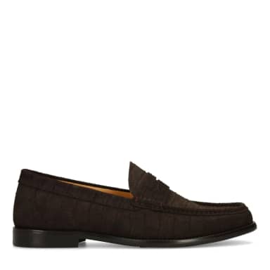 Manfield Bruine Suède Loafers Met Crocoprint