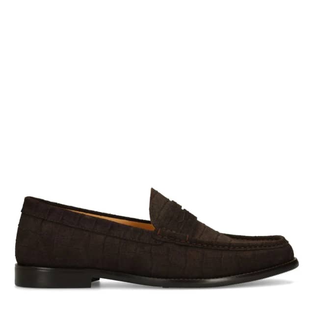 Manfield Bruine Suède Loafers Met Crocoprint