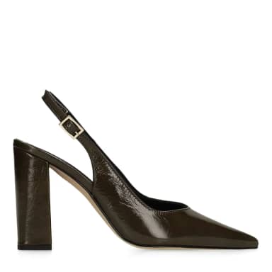 Manfield Donkergroene Leren Slingbacks Met Blokhak Van 1 Cm Van 1 Cm Met Gespsluiting