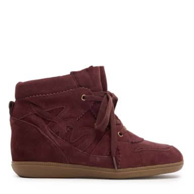 Manfield Burgundy Suède Wedge Sneakers Met Ritssluiting