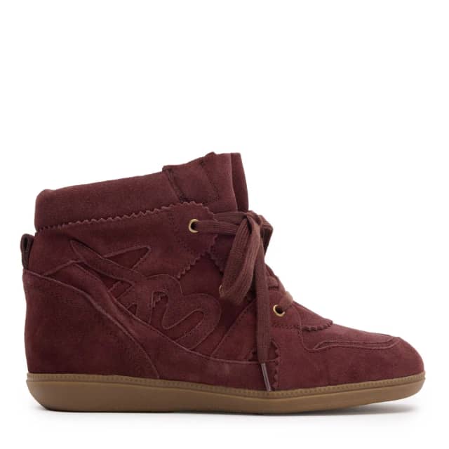 Manfield Burgundy Suède Wedge Sneakers Met Ritssluiting