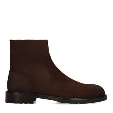 Manfield Donkerbruine Suède Boots Met Ritssluiting