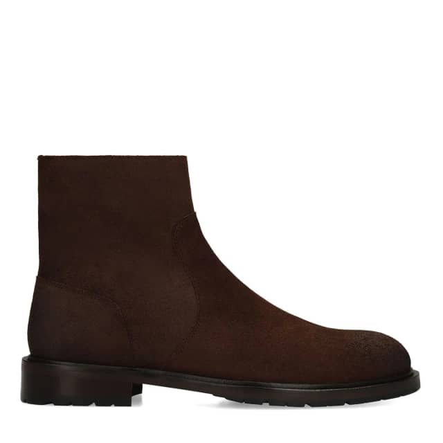 Manfield Donkerbruine Suède Boots Met Ritssluiting