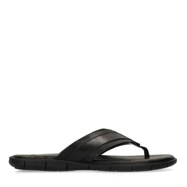 Manfield Zwarte Leren Slippers Met Gespsluiting