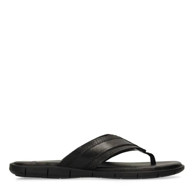 Manfield Zwarte Leren Slippers Met Gespsluiting