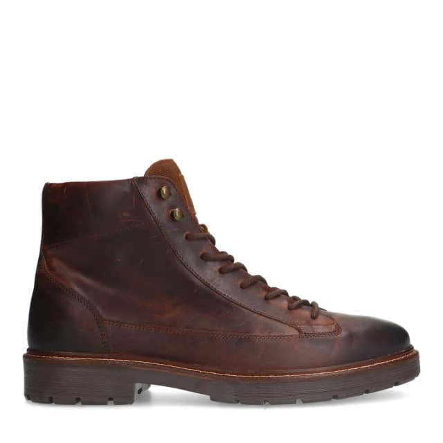 Manfield Bruine Leren Veterboots