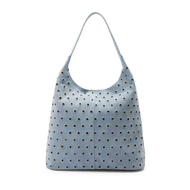 Manfield Manfield Licht Blauwe Suède Schoudertas Met Zilveren Studs Met Drukknoop