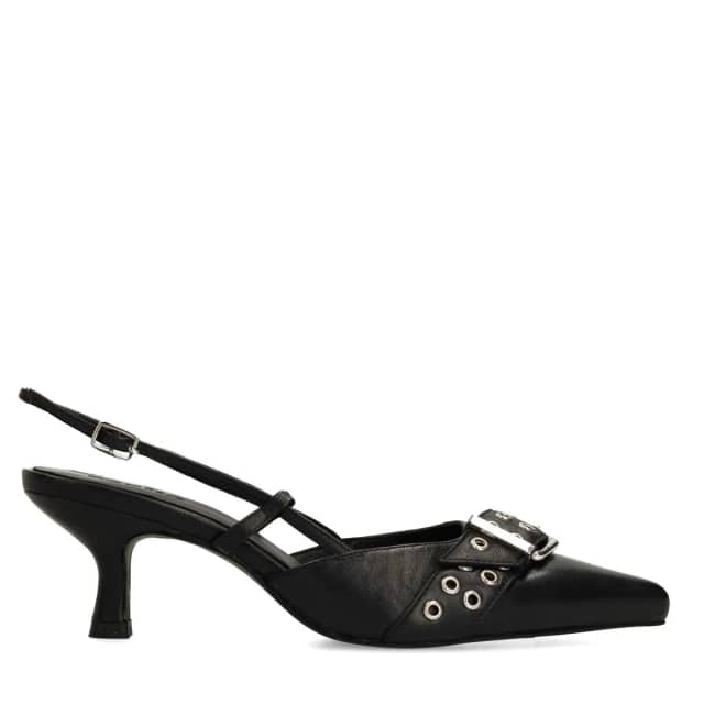 Sacha Zwarte buckle slingbacks met kitten heel