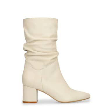 Manfield Witte Leren Enkellaarsjes Met Hak