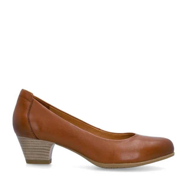 No Stress Cognac Leren Pumps Met Lage Hak Van 4 Cm