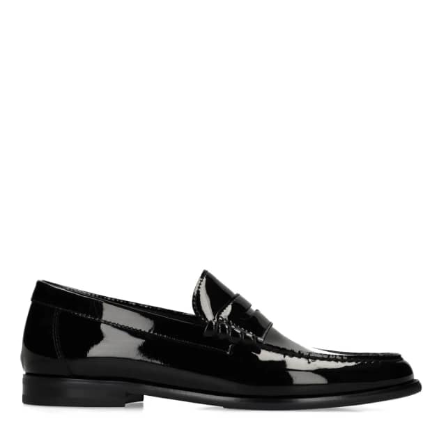 Manfield Zwarte Leren Patent Studs Loafers