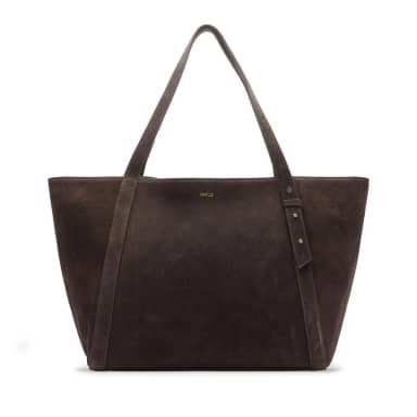Manfield Donkerbruine Suède Shopper Met Ritssluiting