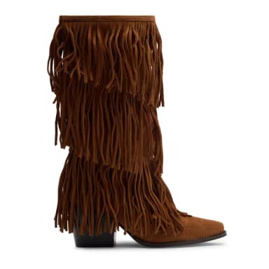 Cognac suède cowboylaarzen met franjes