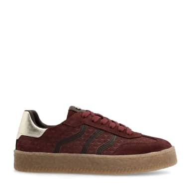 No Stress No Stress Burgundy Leren Sneakers Met Suède Details Met Veters
