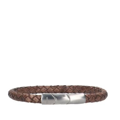 Manfield Bruine Leren Gevlochten Heren Armband